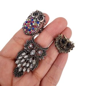 Bundle of 3 Owl Rings With Rhinestones